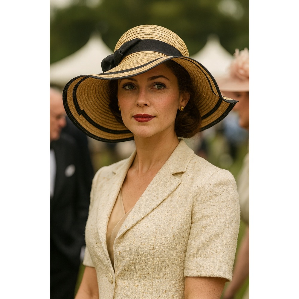 Floppy Sun Hat Wide Brim Straw Black Ribbon Beach Pool‎ Summer